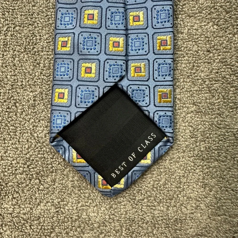 Robert Talbott Carmel Best of Class Blue Gold Geometric Silk Tie Hand Sewn USA